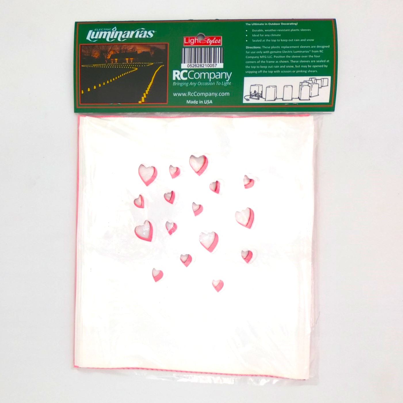 L14314 10pk Red Pink & White Hearts Luminarias Sleeves back by RC Company LLC